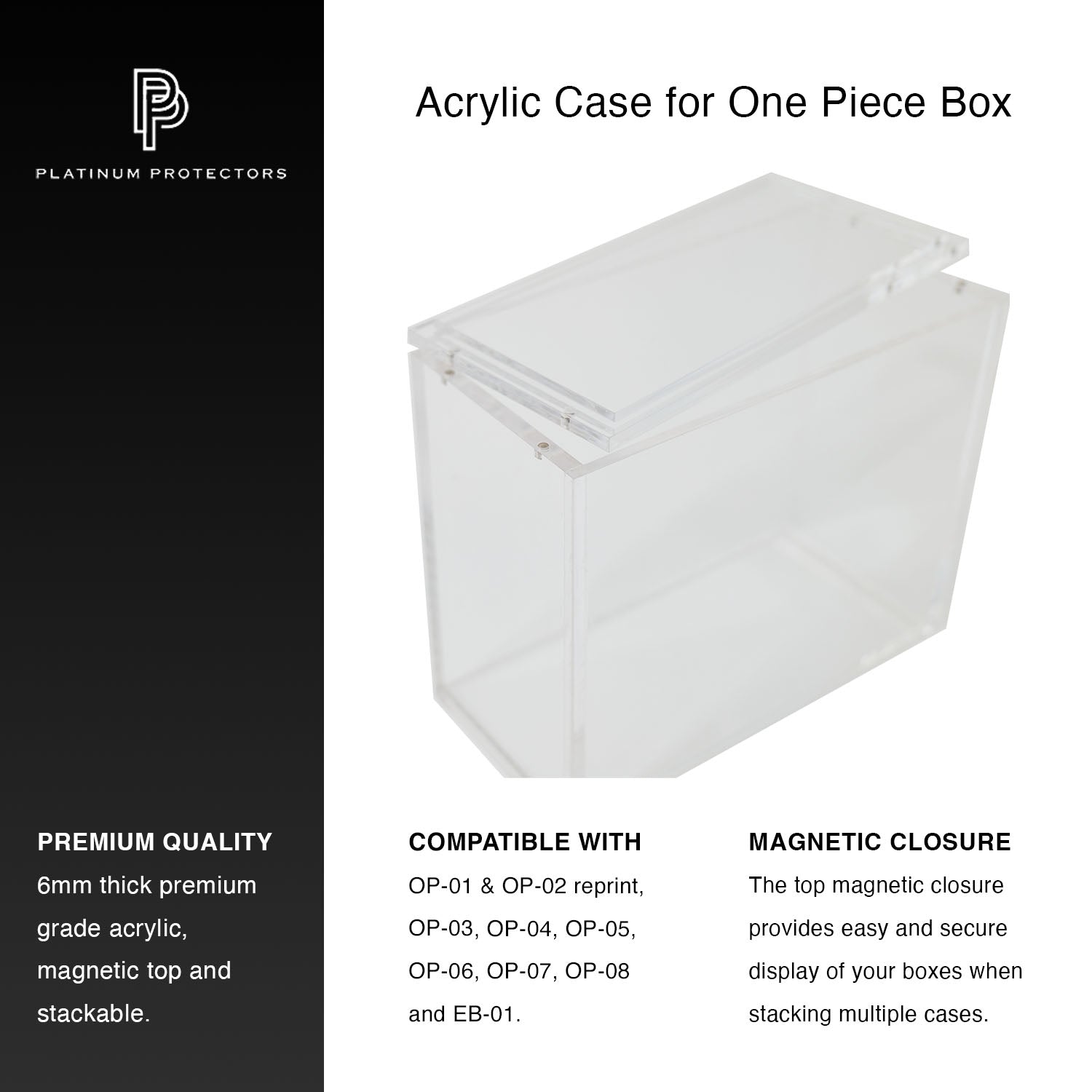 Premium Acrylic Case for One Piece Booster Box OP-01 to OP-08 (01-02 Reprint) with Magnetic Top