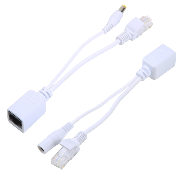 2 in 1 RJ45 POE Injector and Splitter Cable Set with 2.1x 5.5mm Female & Male DC Jack(White)