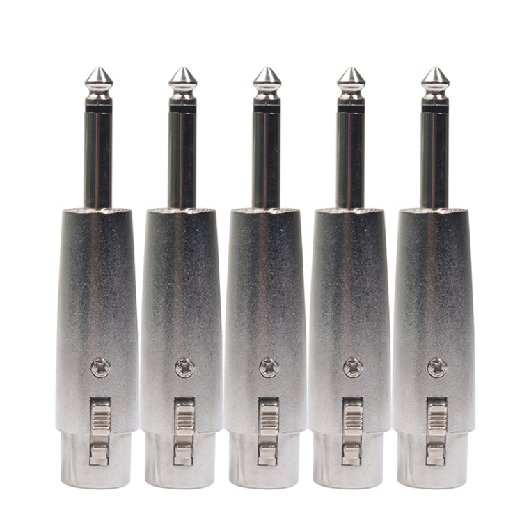 5 PCS LZ1167 6.35mm Single Track Male Head to XRL Female Audio Adapter Plug (Silver)