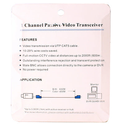 2 PCS 1 Channel Passive Video Balun UTP BNC Cat5 Transceiver(Grey)