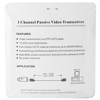 2 PCS 1 Channel Passive Video Transceiver(Grey)