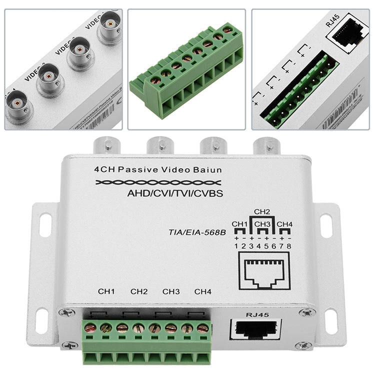 UTP 4 Channel Passive Video Balun Transceiver(Silver)