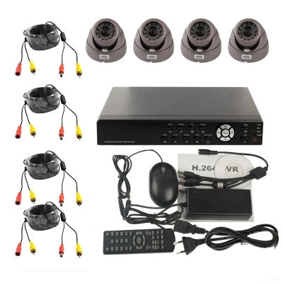 4-CH Embedded Digital Video Recorder Kit (1 / 4 Sharp CCD, 420TVL, 24 x IR LED, 6mm Lens, IR Distance: 25m, H.264 (8204EV+622A)
