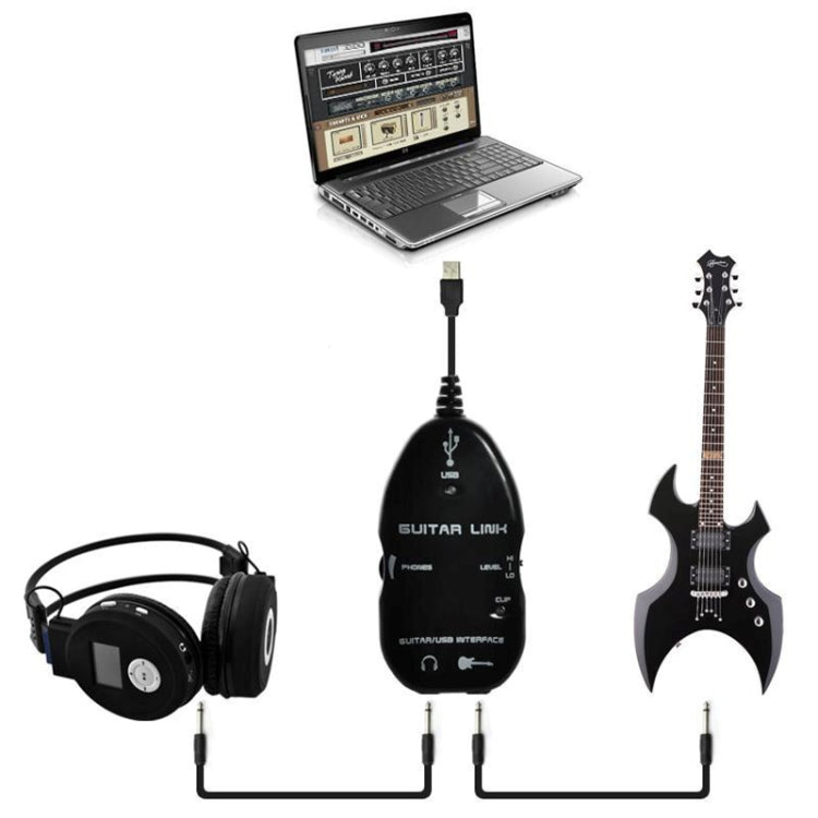 USB Interface Guitar Link Cable PC / MAC Recording(Black)