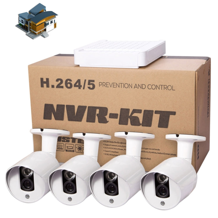 N4B3-Mini/L 4Ch 720P P2P ONVIF 1.0 Mega Pixel IP Camera NVR Kit, Support Night Vision / Motion Detection, IR Distance: 20m