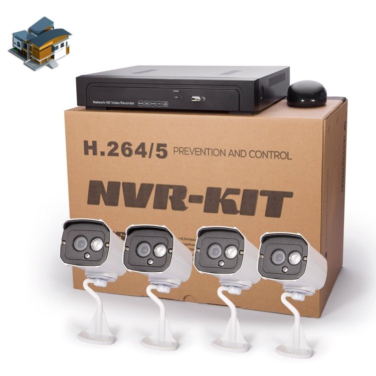 N4B7MPoe 4Ch 720P P2P ONVIF 1.0 Mega Pixel IP Camera NVR Kit, Support Night Vision / Motion Detection, IR Distance: 20m