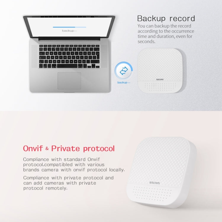 ESCAM PVR204 1080P 4CH+2CH ONVIF NVR Digital Video Recorder with 2CH Cloud Channel for IP Camera System (White)