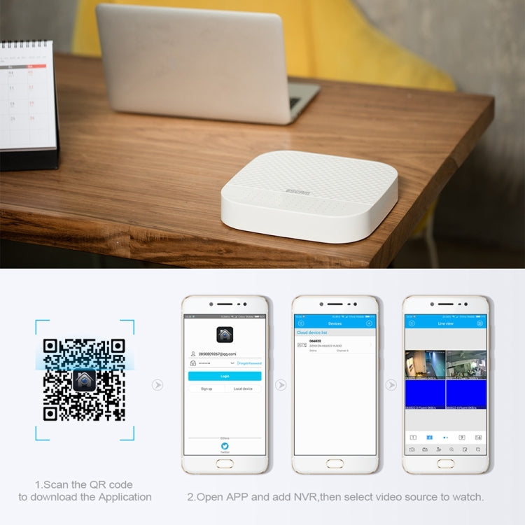 ESCAM PVR204 1080P 4CH+2CH ONVIF NVR Digital Video Recorder with 2CH Cloud Channel for IP Camera System (White)