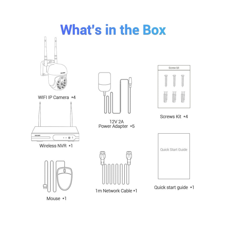 ESCAM WNK714 3.0 Million Pixels 4-channel HD Dome Camera NVR Wireless Monitoring Kit, AU Plug