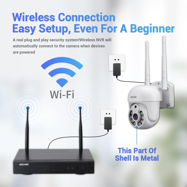 ESCAM WNK714 3.0 Million Pixels 4-channel HD Dome Camera NVR Wireless Monitoring Kit, EU Plug