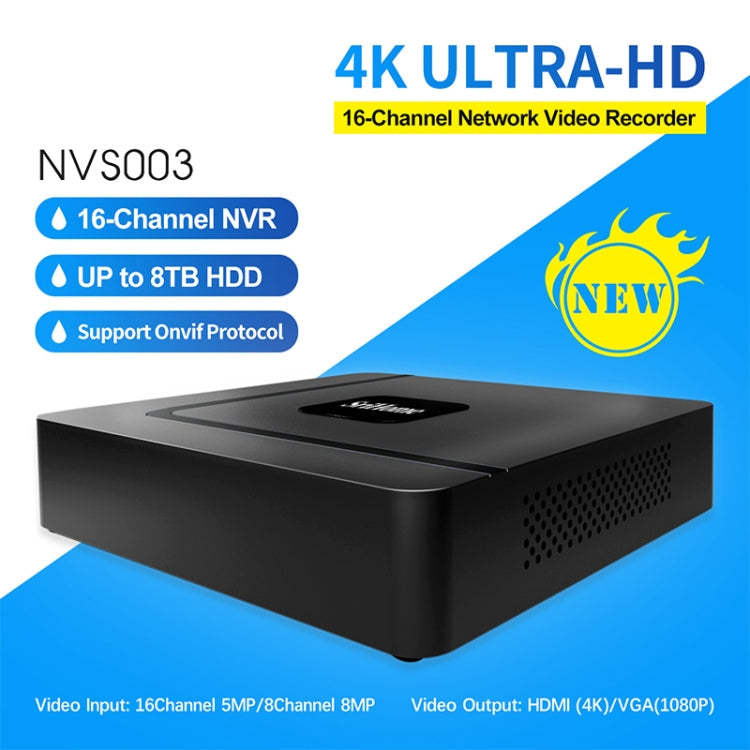 SriHome NVS003 4K Ultra HD 16 Channel Network Video Recorder, UK Plug