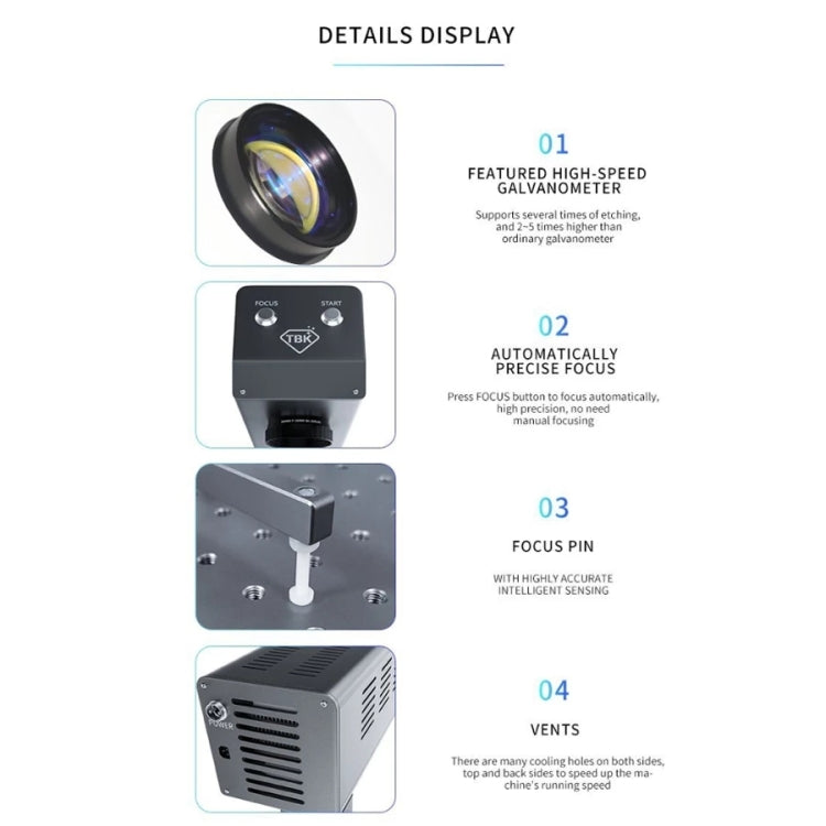 TBK-958M Laser Marking Machine Auto Focus Frame Separator 2 in 1 Engraving Equipment, US Plug