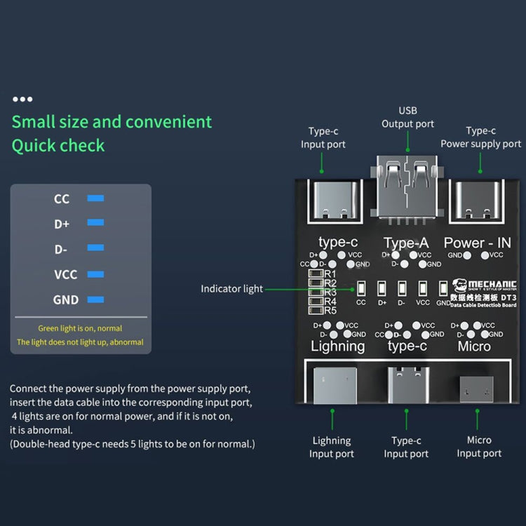 MECHANIC DT3 USB Data Cable Detection Board Short Circuit On-Off Switching Tester