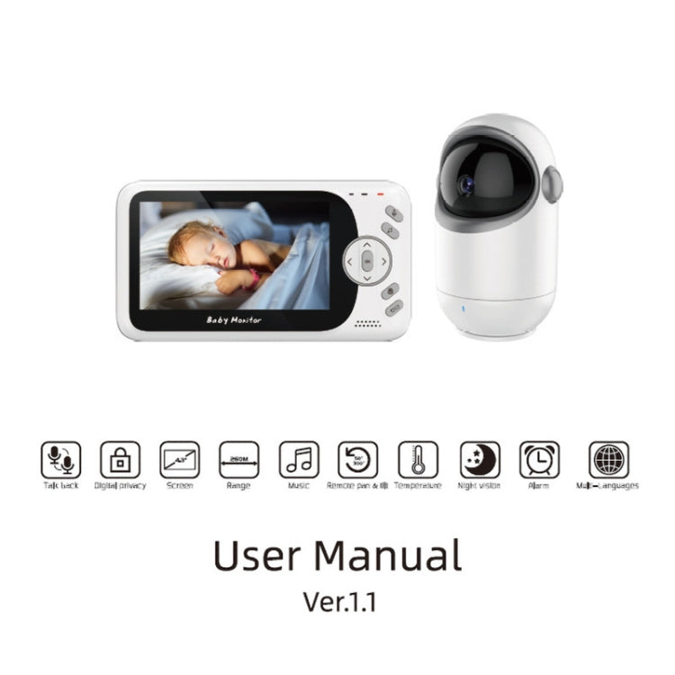VB801 4.3 inch Night Vision Camera Baby Monitor, Wireless Intercom Audio Video Camera, Temperature Detection(EU Plug)