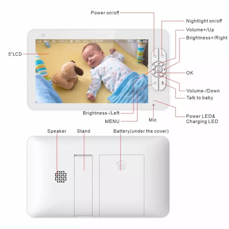 SM70PTZ 7 inch Screen 2.4GHz Wireless Digital Baby Monitor,  Auto Night Vision / Two-way Voice Intercom(AU Plug)