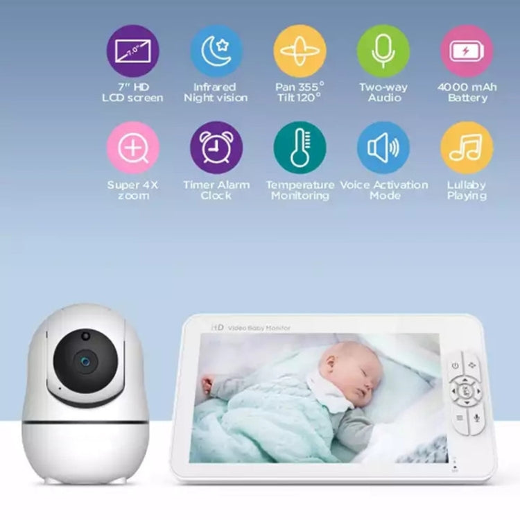 SM70PTZ 7 inch Screen 2.4GHz Wireless Digital Baby Monitor,  Auto Night Vision / Two-way Voice Intercom(EU Plug)