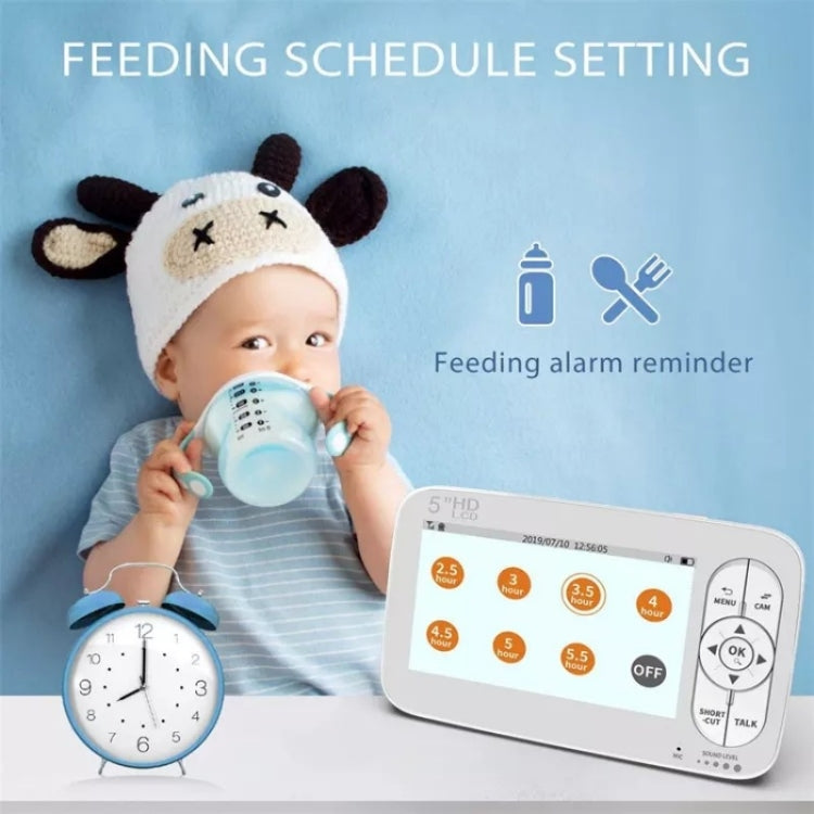 DY55A Built-in Lullabies Video Babyphone 5 inch Screen Digital Wireless Baby Monitor Camera(EU Plug)