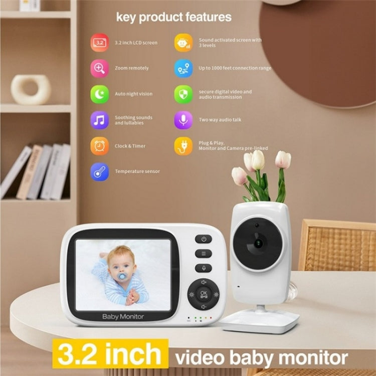 MC632A 2 Way Voice Talk Temperature Monitoring Baby Camera 3.2 inch Screen Baby Monitor(AU Plug)