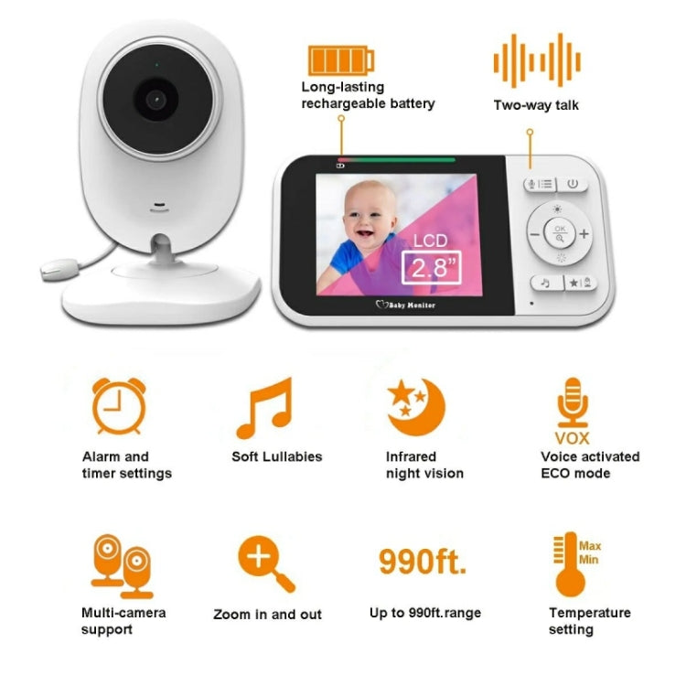 Temperature Detection 2 Way Voice Baby Security Video Camera 2.8-inch LCD Baby Monitor(EU Plug)