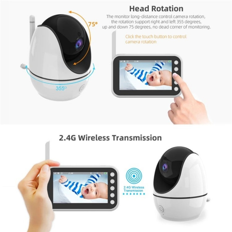 ABM200 Support Two-Way Voice Temperature Display 4.5-inch Video Baby Monitor Music Player(US Plug)