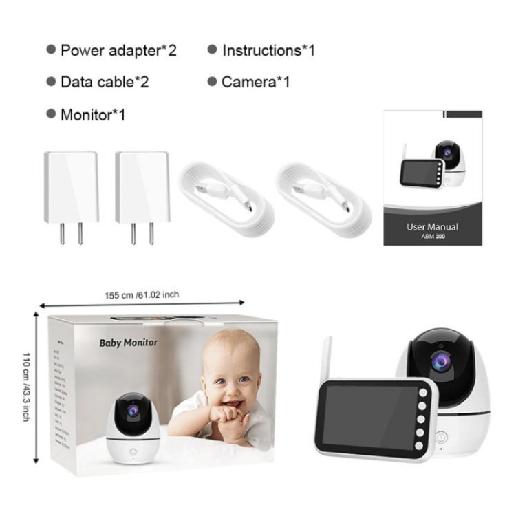 ABM200 Support Two-Way Voice Temperature Display 4.5-inch Video Baby Monitor Music Player(AU Plug)