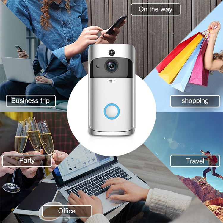 V5 Smart Phone Call Visual Recording Video Doorbell Night Vision Wireless WiFi Security Home Monitor Intercom Door Bell, Standard(Silver)