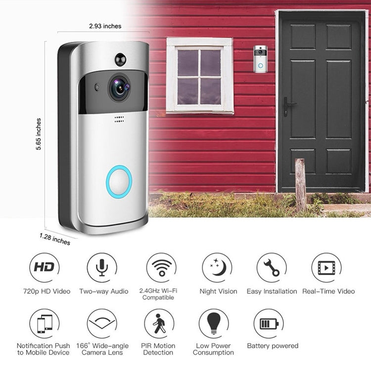 V5 Smart Phone Call Visual Recording Video Doorbell Night Vision Wireless WiFi Security Home Monitor Intercom Door Bell, Standard(Silver)
