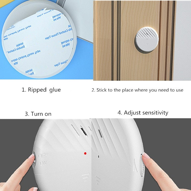 C100 125dB Vibration Sensor Alarm Door and Window Alarm Home Personal Anti-theft Alarm(White)