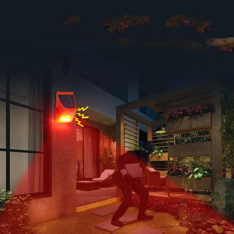 129dB Solar Alarm Light Human Body Induction Remote Control Alarm Farm Anti-theft Drive Object Sound and Light Alarm Light, Style:N911C English