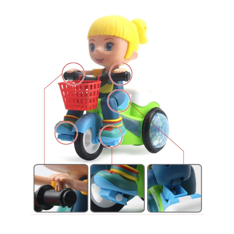 Electric Universal Stunt Tricycle Rotating Cartoon Toy Car with Light Music, Random Color Delivery(Girl)