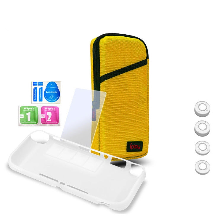 iplay Host Storage Bag Tempered Film + Rocker Cap + Protective Shell 7 in 1 Protection Bag Soft Bag Set For Switch Lite(Yellow)