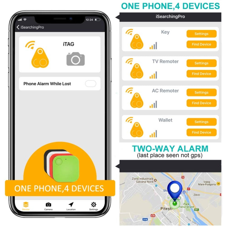 Portable Mini Square Anti Lost Device Smart Bluetooth Remote Anti Theft Keychain Alarm(Green)