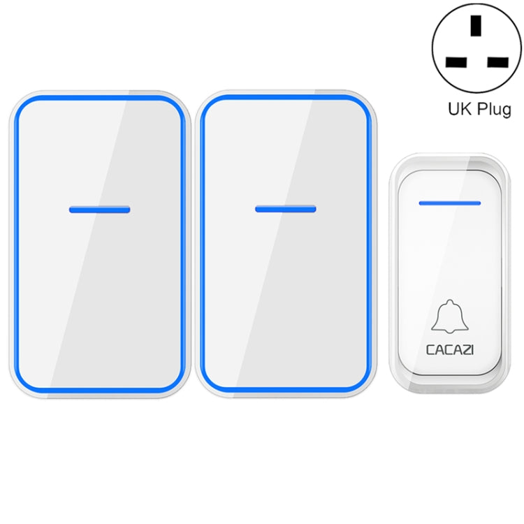 CACAZI A68-2 One to Two Wireless Remote Control Electronic Doorbell Home Smart Digital Wireless Doorbell, Style:UK Plug(White)