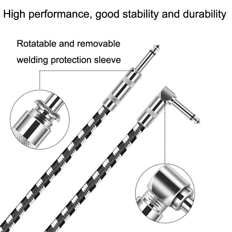 10m 1 Straight Head +1 Elbow Head 6.35mm Guitar Cable Oxygen-Free Copper Core TS Large Two-core Cable