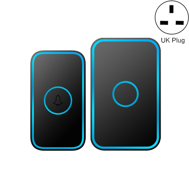 CACAZI A78 Long-Distance Wireless Doorbell Intelligent Remote Control Electronic Doorbell, Style:UK Plug(Elegant Black)