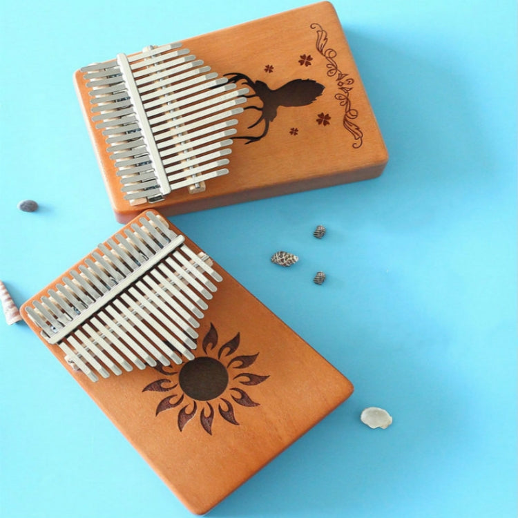 17-tone Kalimba Portable Thumb Piano, Style:Mahogany-Classic Deer