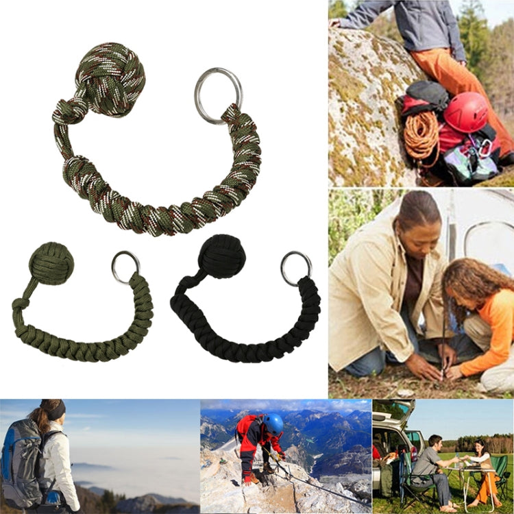 Outdoor Security Protection Black Monkey Fist Steel Ball Bearing Self Defense Lanyard Survival Key Chain(Khaki)