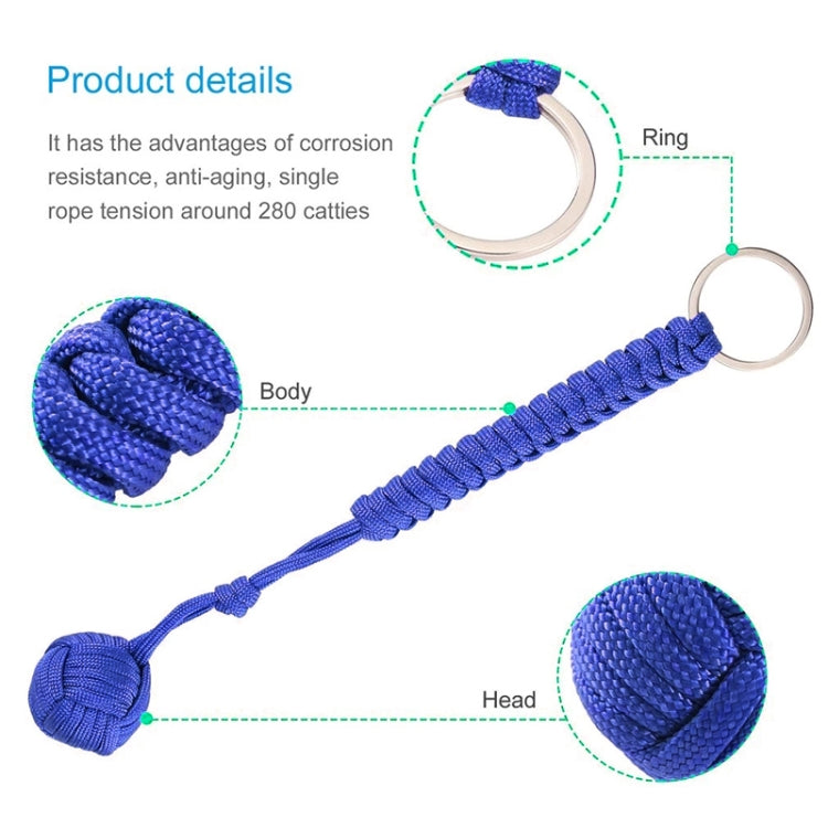 Outdoor Security Protection Black Monkey Fist Steel Ball Bearing Self Defense Lanyard Survival Key Chain(Blue red)