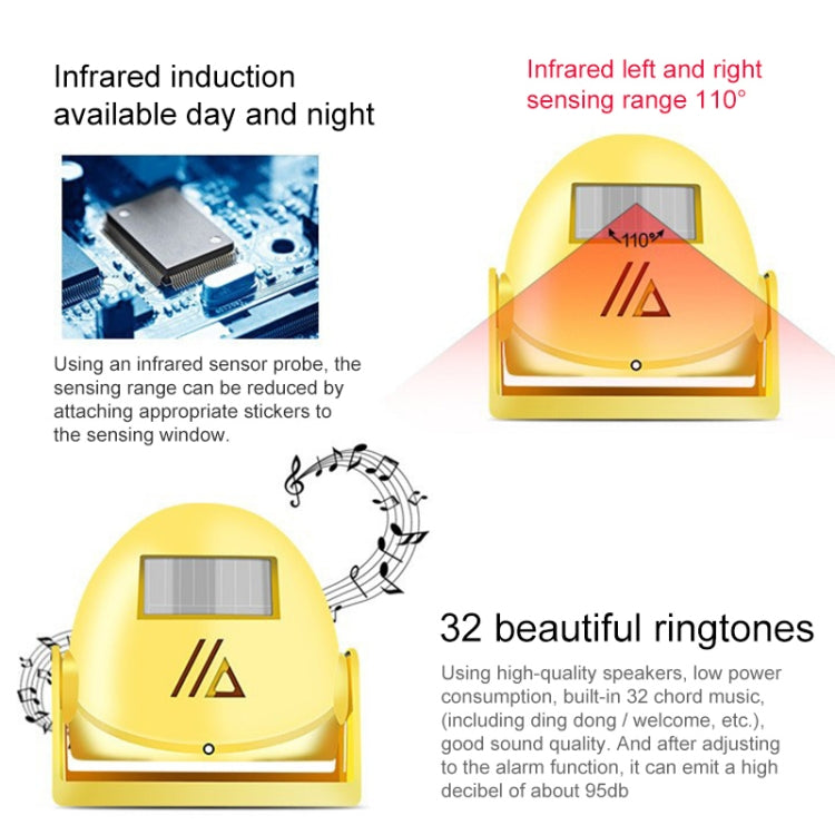 Wireless Intelligent Doorbell Infrared Motion Sensor Voice Prompter Warning Door Bell Alarm(Yellow)