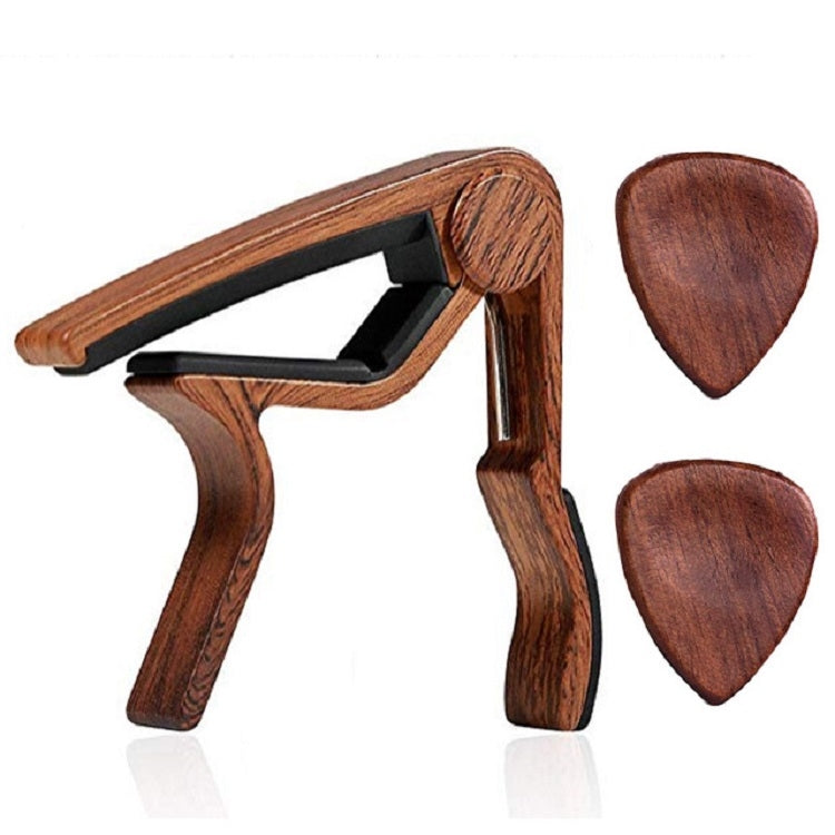 2 in 1 Solid Wood Folk Music Guitar Capo + Pick Set(Dark Wood)