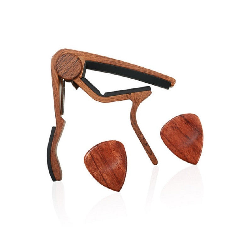 2 in 1 Solid Wood Folk Music Guitar Capo + Pick Set(Dark Wood)
