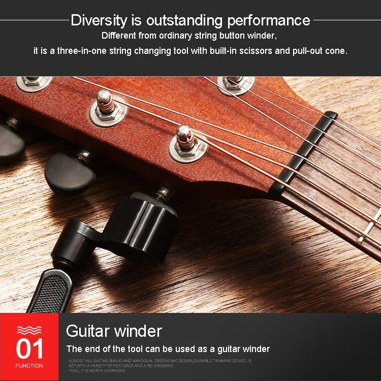 Guitar String Changing Tool Set String Trimmer Winding String Winding Three-in-one Clamp Guitar Accessories(Black Wihout Paper Jam)
