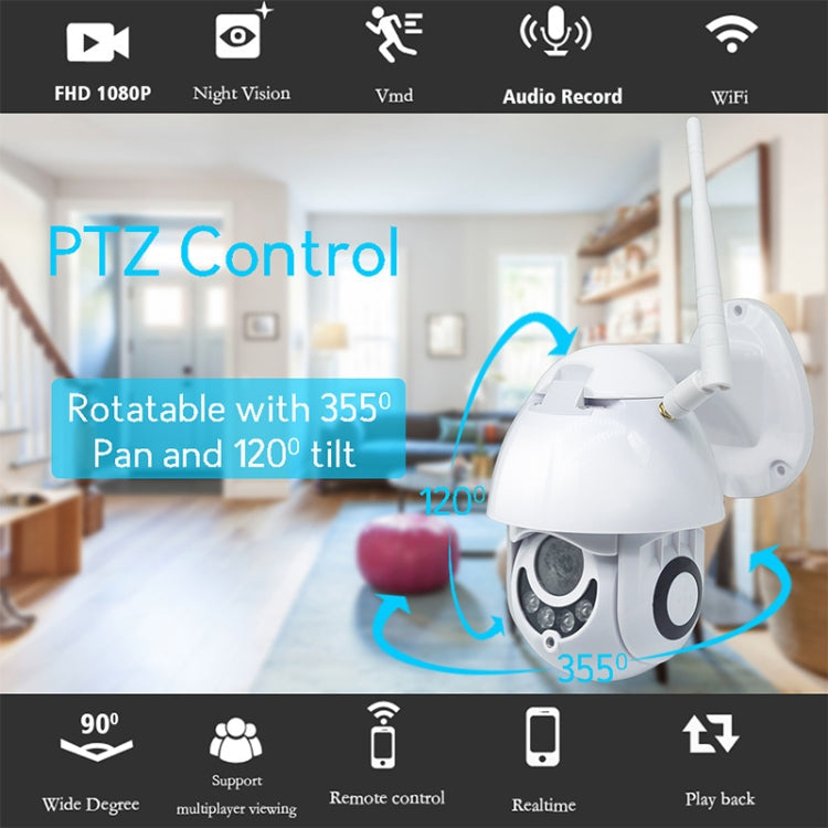 OU-A1IN PTZ Control 355 Degree Rotation Infrared WiFi Smart Dome Camera, Two-Way Voice Intercom Monitor(UK Plug)
