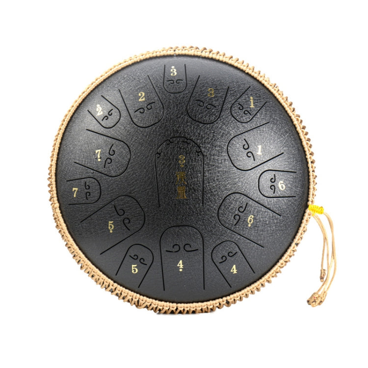 15-Tone Ethereal Drum 14-Inch Steel Tongue Drum Hollow Drum Sanskrit Drummer Disc(Black)