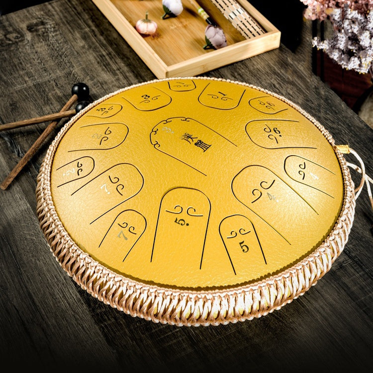 15-Tone Ethereal Drum 14-Inch Steel Tongue Drum Hollow Drum Sanskrit Drummer Disc(Golden)