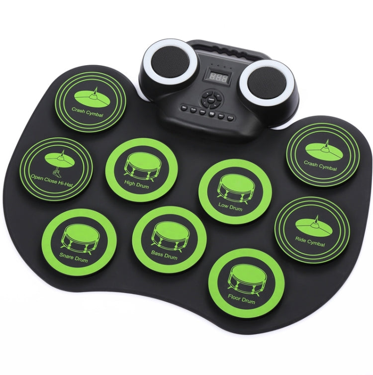Portable Hand Roll Electronic Drum Flashing Light Bluetooth Drum(Icon Version + Black Green)