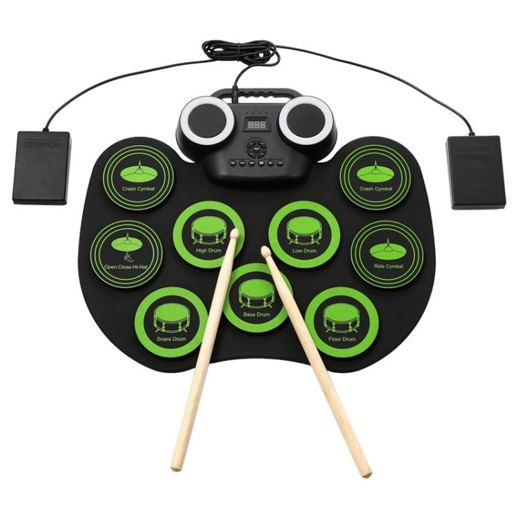 Portable Hand Roll Electronic Drum Flashing Light Bluetooth Drum(Icon Version + Black Green)