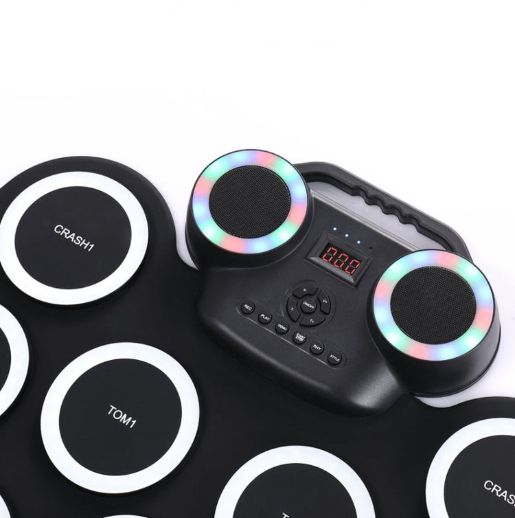 Portable Hand Roll Electronic Drum Flashing Light Bluetooth Drum(Black White)