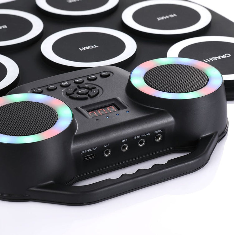 Portable Hand Roll Electronic Drum Flashing Light Bluetooth Drum(Black White)