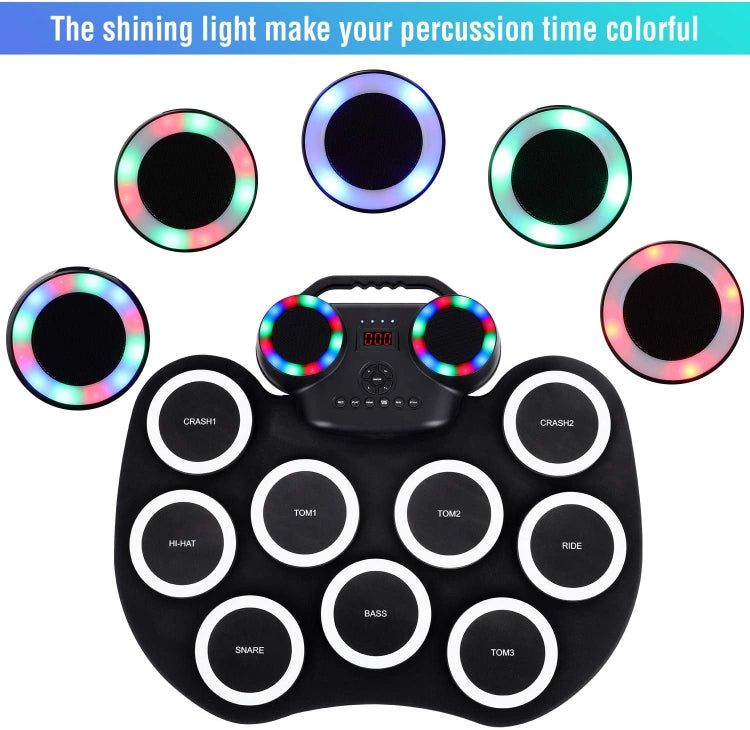 Portable Hand Roll Electronic Drum Flashing Light Bluetooth Drum(Black White)
